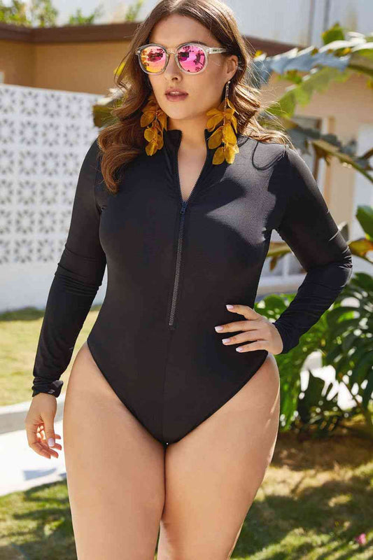 Zip Up Long Sleeve One-Piece Swimsuit for Confident Style