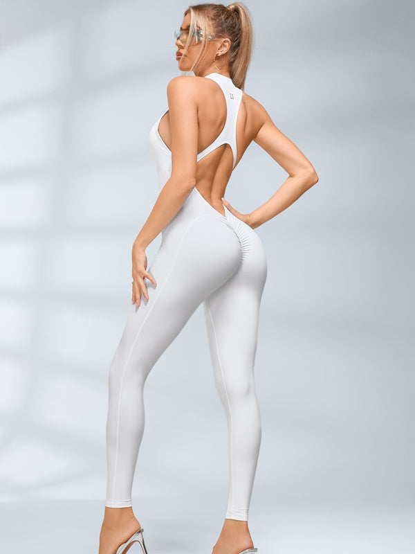 Zipper Backless Scrunch Bum Jumpsuit