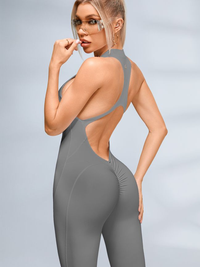 Zipper Backless Scrunch Bum Jumpsuit
